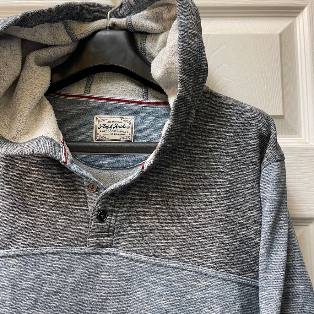 Flag & Anthem Men's Size Large Blue Colorblocked Space Dye Knit‎ Henley Hoodie
